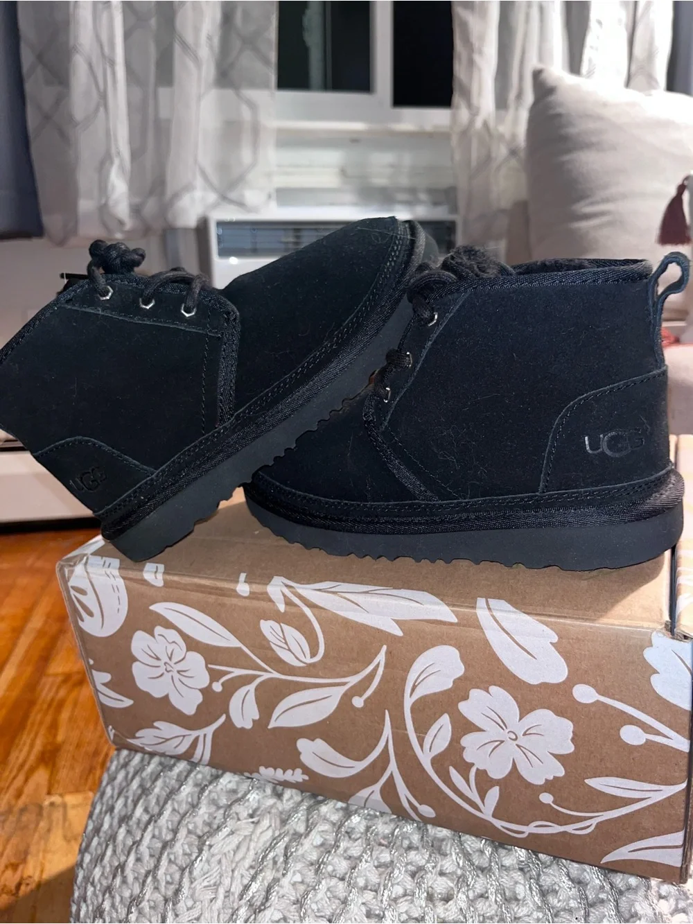 UGG Kids Black Suede Lace-Up Chukka Boots